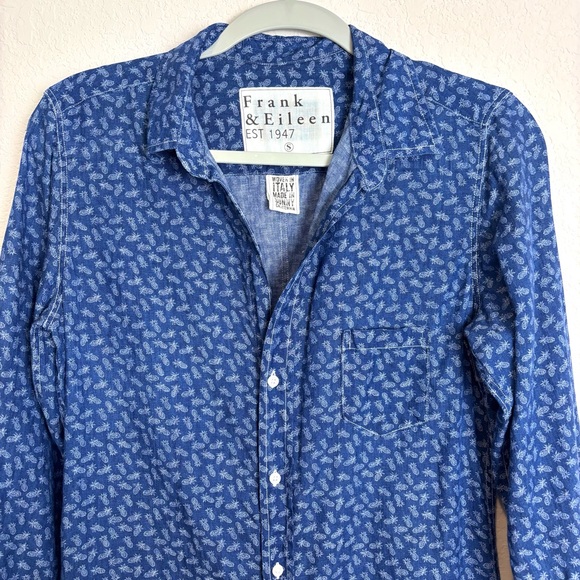 Frank & Eileen Murphy Blue White Pineapple Linen Shirt Dress Women’s Small - Picture 2 of 10